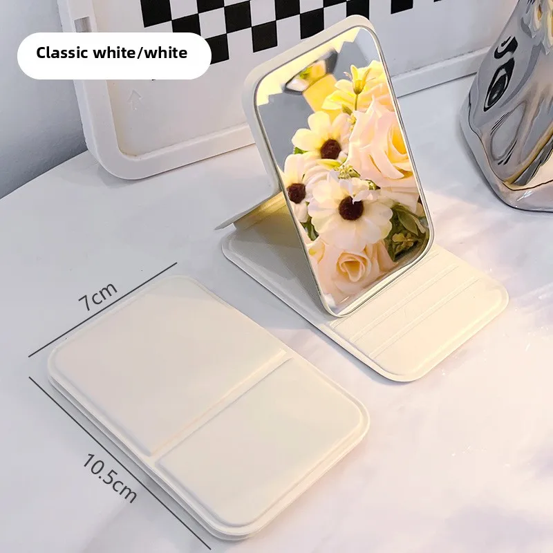 Desktop-Make-up-Spiegel aus PU-Leder, einfacher tragbarer Hand-Make-up-Spiegel, faltbarer kleiner süßer Taschenspiegel für Studenten