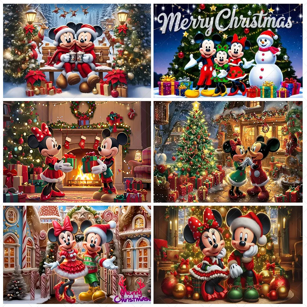 

Xmas Mickey Minnie Mouse Background Banner Christmas Party Decoration Disney Mickey Minnie Backdrop Supplies Photography Props