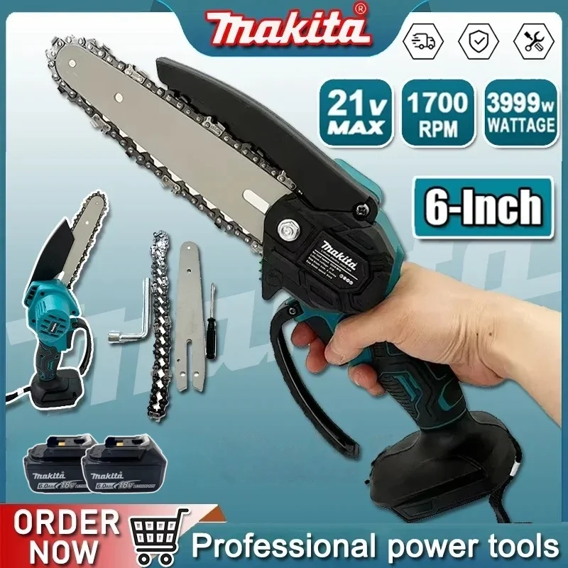Scie à chaîne électrique Makita de 6 pouces, scie à main portable pour l'élagage du jardin, outil de coupe du bois, compatible avec la batterie 18V