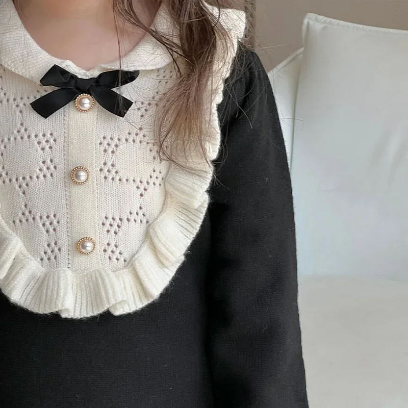 2-8Y Girls Knitting Wool Long Sleeve Princess Dress Autumn Winter Warm Sweater Dress Kids Casual Clothes