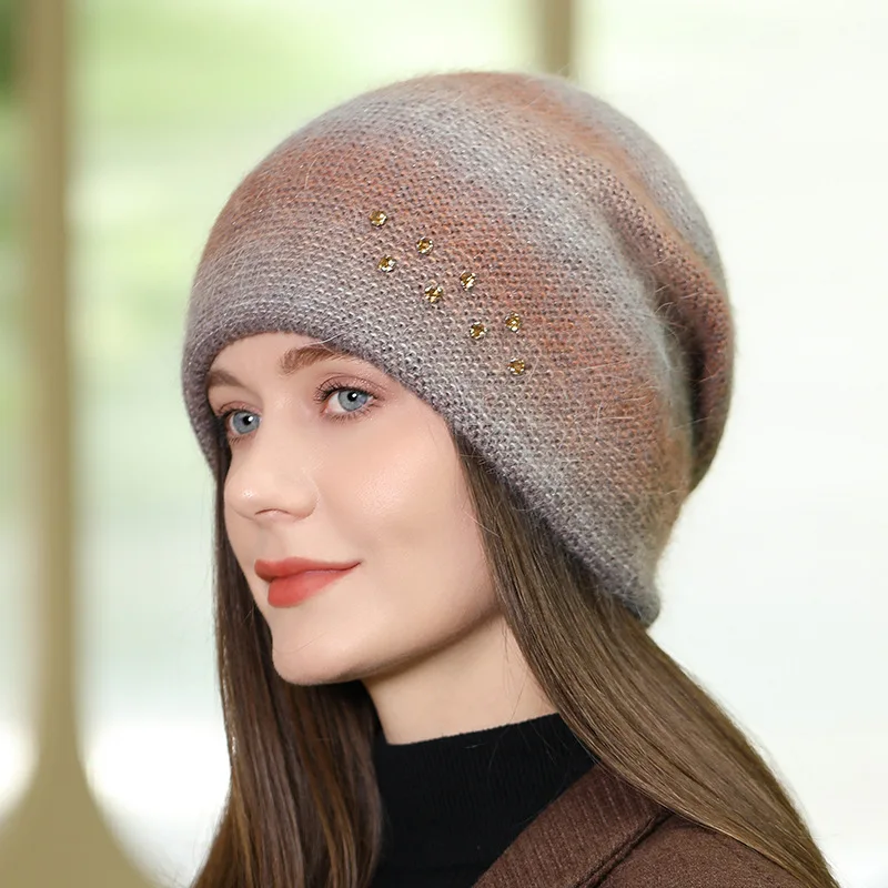 Women's Knit Rabbit Hair Beanie Cap Solid Color Fashion Skullies & Beanies Winter Headwear