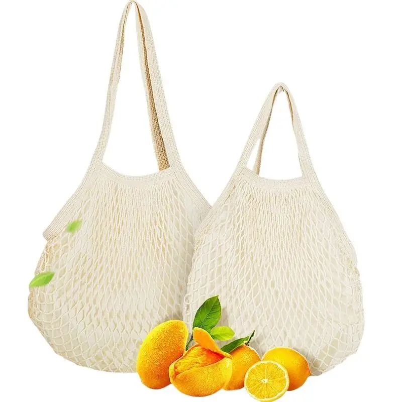 Eco Friendly Reusable Cotton Mesh Grocery Bag Foldable Handheld Tote for Fruit Vegetable Shopping Travel Camping Storage