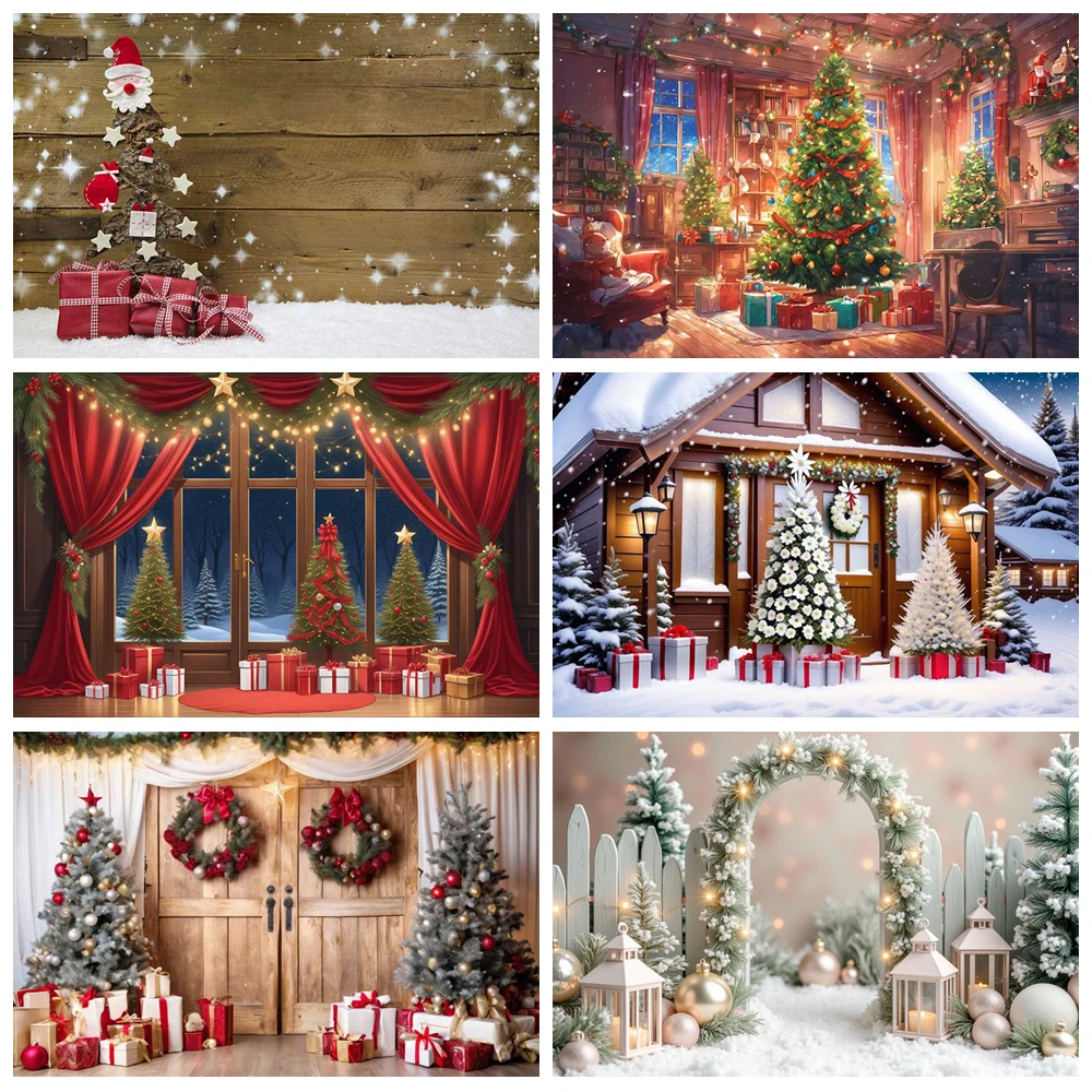 

MOON.QG Snowy Christmas Backdrops Candle Arch Door Living Room Backgrounds Birthday Decorations Baby Shooting Props Photobooth