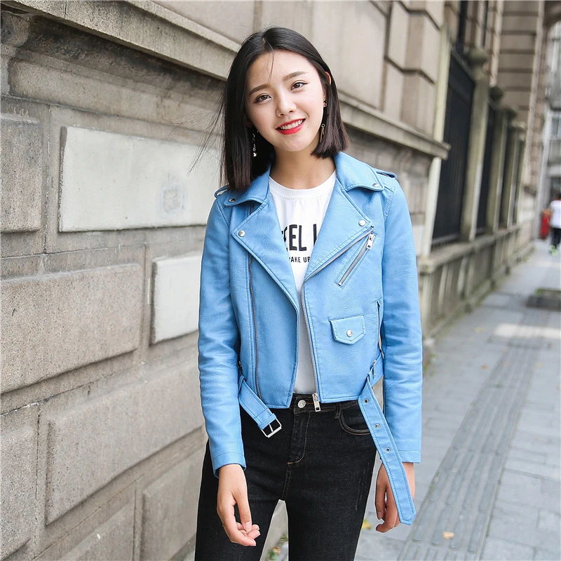 Ftlzz Pu Leren Jas Vrouwen Mode Heldere Kleuren Zwart Motorfiets Jas Korte Faux Leather Biker Jacket Zachte Jas Vrouwelijke