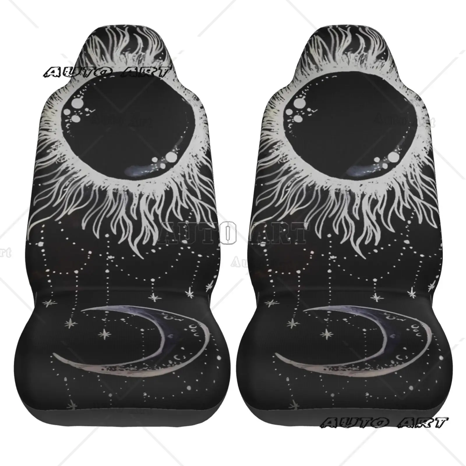 

Набор чехлов для автомобильных сидений с рисунком Солнца и Луны, комплект из 2 шт., эластичные автомобильные аксессуары для салона автомобиля, защитные противоскользящие автомобильные чехлы