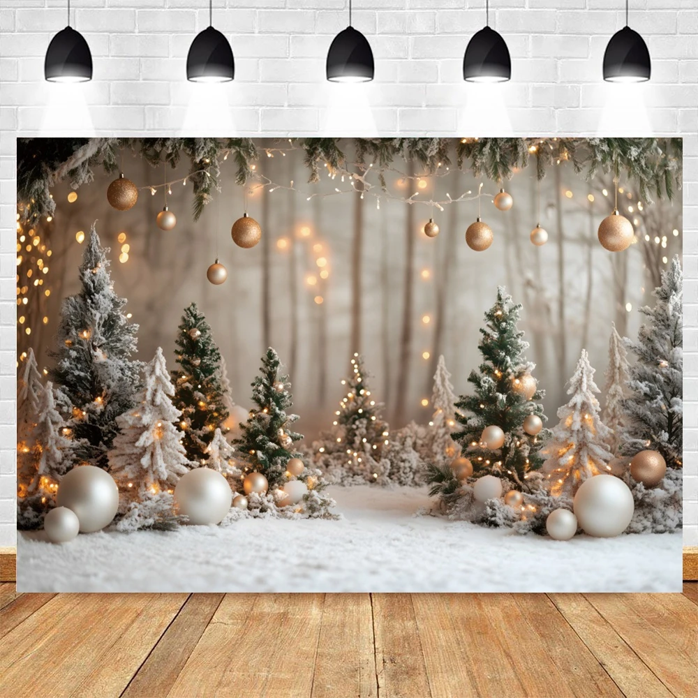 White Christmas Balloons Photography Background Pine Tree Xmas Party Kids Family Portrait Decoration Backdrop Photo Studio Props