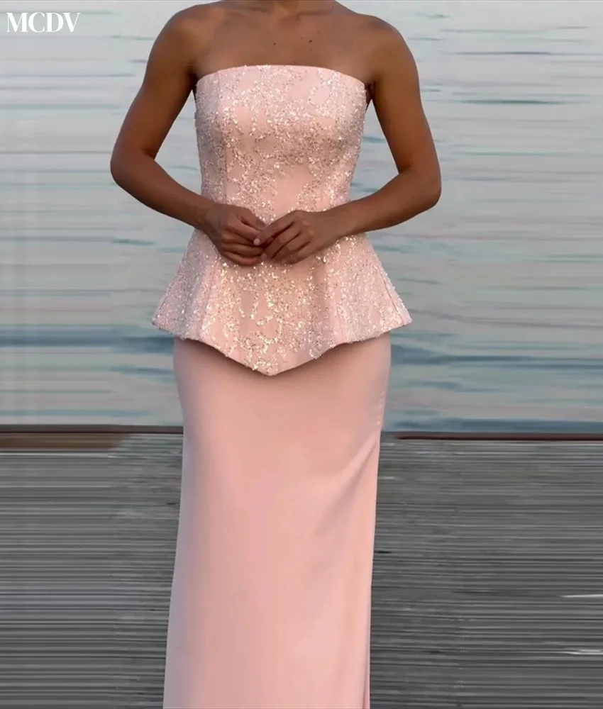 Abito da sera con paillettes a sirena in jersey sexy personalizzato Abito da sera con paillettes senza spalline di alta qualità senza maniche lungo fino al pavimento