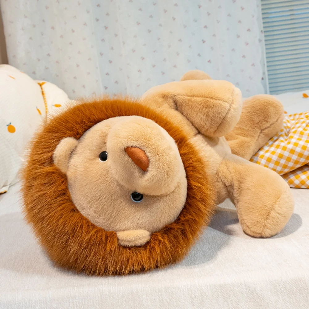 Fluffly Hair Lion Plush Toy Cartoon Sitting Or Lying Down Stuffed Animal Cuddly Animal Lion King Doll Room Decor