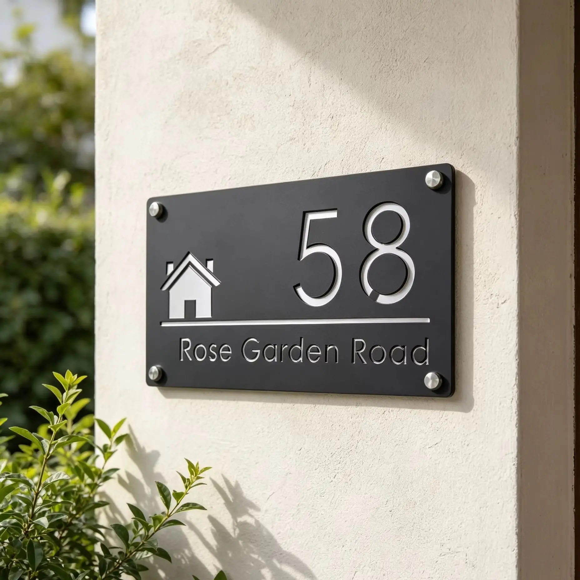 Personalized Laser Cut Acrylic Sign Modern House Number OutDoor Plaque Family Name Plate Door Signs Matte Black Mirror Silver