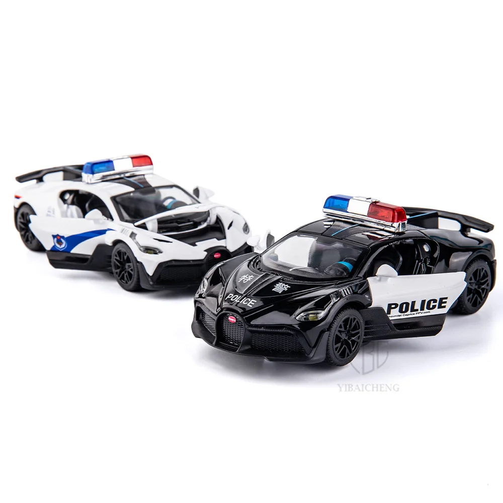 1/32 Alloy Diecast Bugatti DIVO Model Car Toy Metal Police Miniature Vehicle Series 2 Doors Opend Pull Back Cars Boys Collection