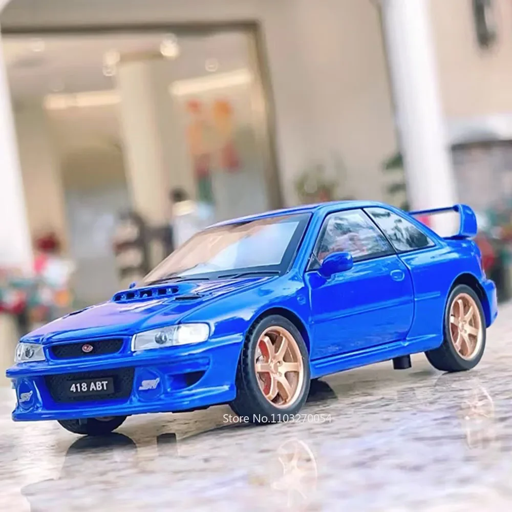 1:32 subaru impreza modelo em miniatura liga diecast carro brinquedos com luz sonora puxar para trás portas abertas brinquedo presente de natal das crianças