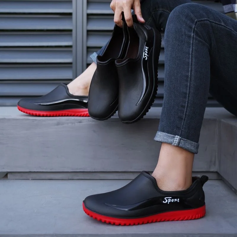 Simple Style Outdoor Work Commute Fishing Kitchen Non-Slip Waterproof Men's Flat-Soled High-Quality Rubber Boots Rain Boots