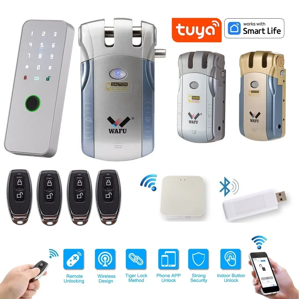 WAFU-010 Smart Invisible Keyless Door Lock Tuya APP WiFi Wireless Remote Control Electric Fingerprint Card Entry For Home Office