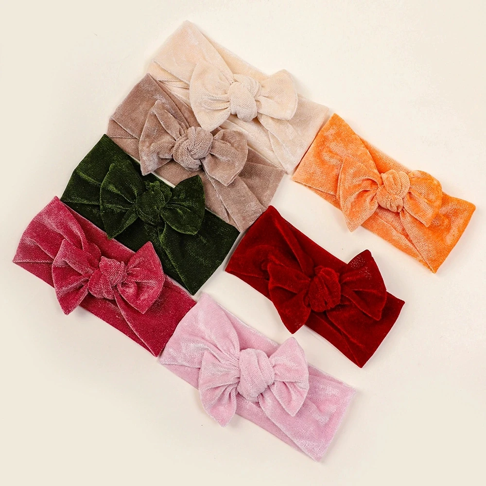 เด็ก Bow Headbands สาว Headwrap ทารกแรกเกิดกํามะหยี่ Turban สําหรับเด็กอุปกรณ์เสริมผมทําด้วยมือเด็กฤดูหนาว WARM Hairband