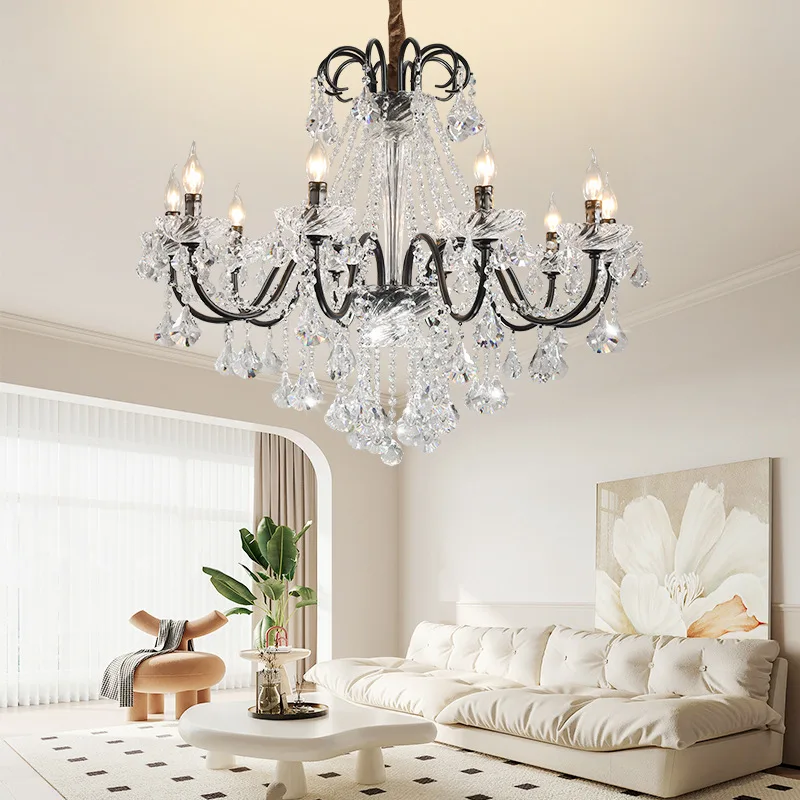 Multi Size Optional Gold/Black American High Quality Candle Crystal Chandelier for Villa Living Room Dining Room Study Bedroom