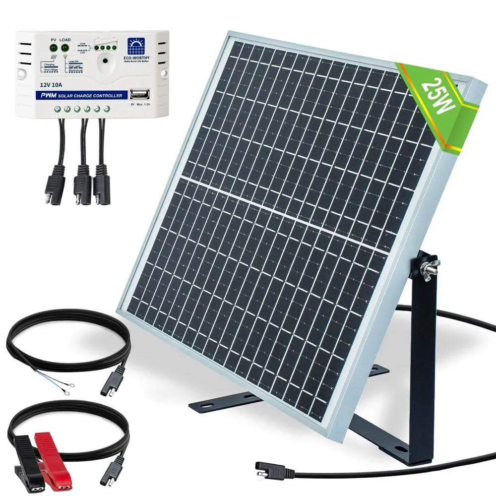 

ECO-WORTHY 25 Watts 12V Solar Panel SAE Connector Kit: Waterproof 25W Solar Panel + Adjustable Mount Bracket + SAE Connection