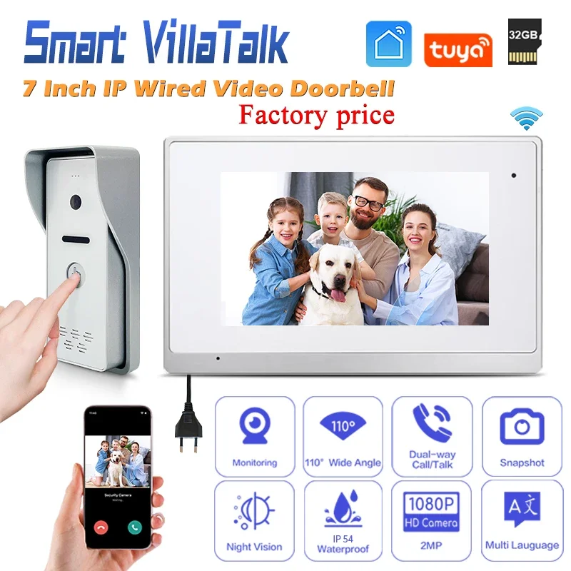 

Wholesale Direct Sales connect CCTV Support max 128G SD memory card Tuya Smart life app View wide angle 110 camera intercom