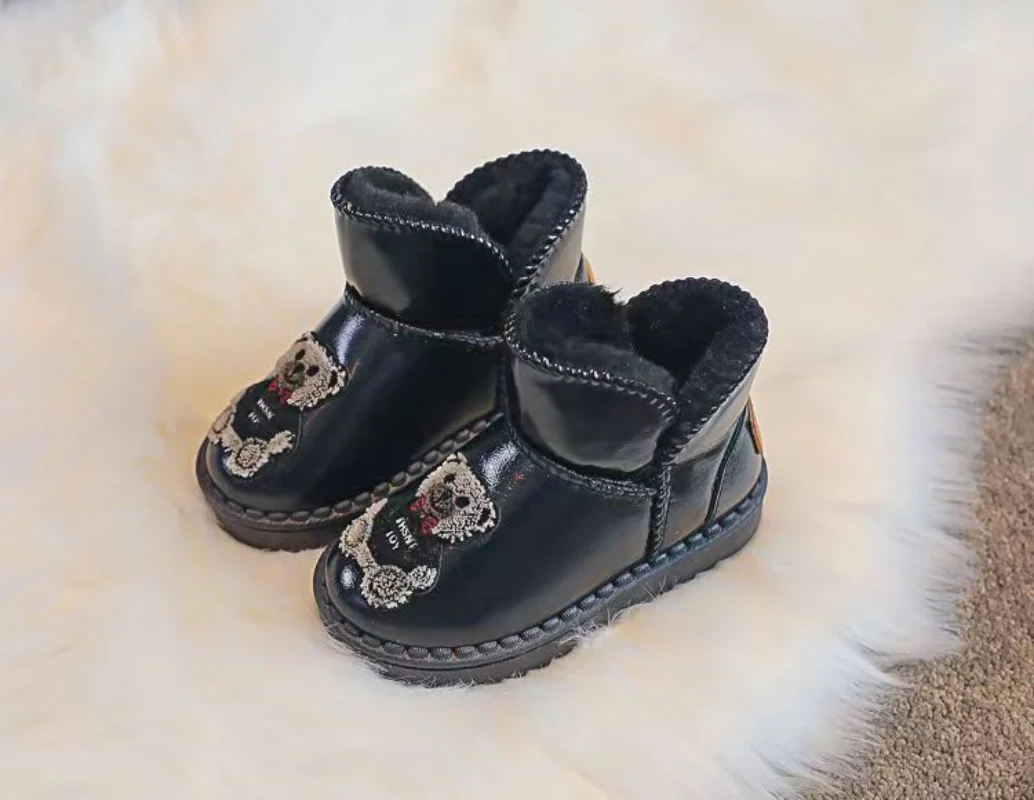 Cartoon Cute Bear Boy Plus Velvet Thick Snow Boots 2022 Winter New Warm Girl Short Boots Kids Toddler Cotton Shoes Baby Boots