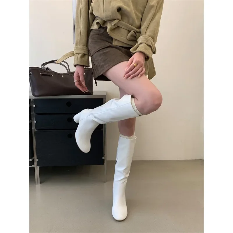 Eilyken Winter Design Detachable Splicing Buckle Strap Women Knee-High Boots Fashion Round Toe High Heels Shoes