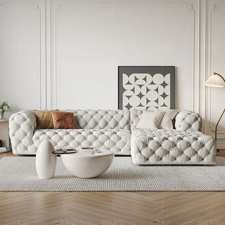 French Retro Corner Living Room Leave-in Matte Fleece Cream Designer Internet Celebrity Italian Light Luxury Pull-up Sofa