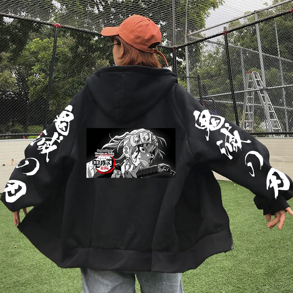 Anime Demon Slayer Uzui Tengen Graphic Printed Hooded Men Women Zip Up Hoodies Plus Size Sweatshirt Harajuku Male Zipper Jacket