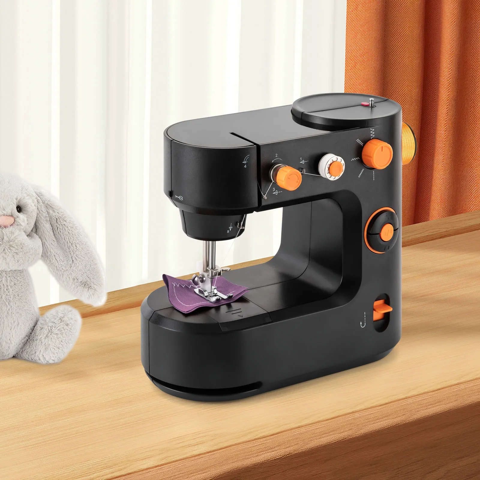 Tragbare elektrische Nähmaschine mit 5 Stichmustern, Doppelfaden, zwei Geschwindigkeitsstufen, Fußpedal, LED-Licht, automatischer Fadenabschneider, Rückwärtsstich, Mini-Stickerei- und