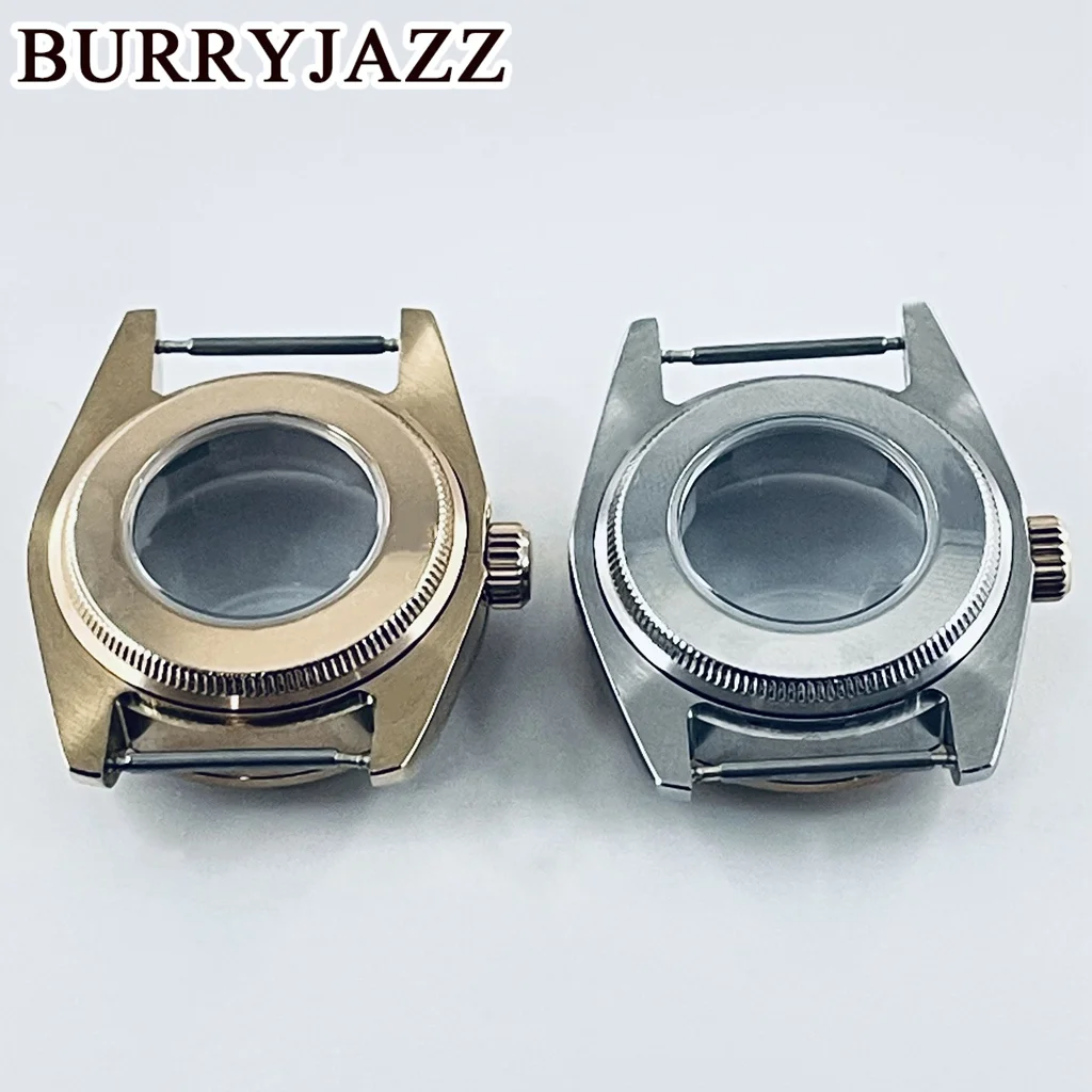 BURRYJAZZ 31 ملم NH05 NH06 حافظة ساعة من الفولاذ المقاوم للصدأ باللون الذهبي الوردي مع كريستال الياقوت مقاوم للماء