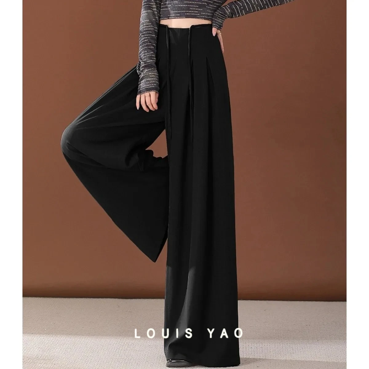 

LOUIS YAO Elegant Women's Wide Pants 2025 Autumn New Y2k Detachable Lace-Up Non-Stretch High-Waisted Women's Casual Pants