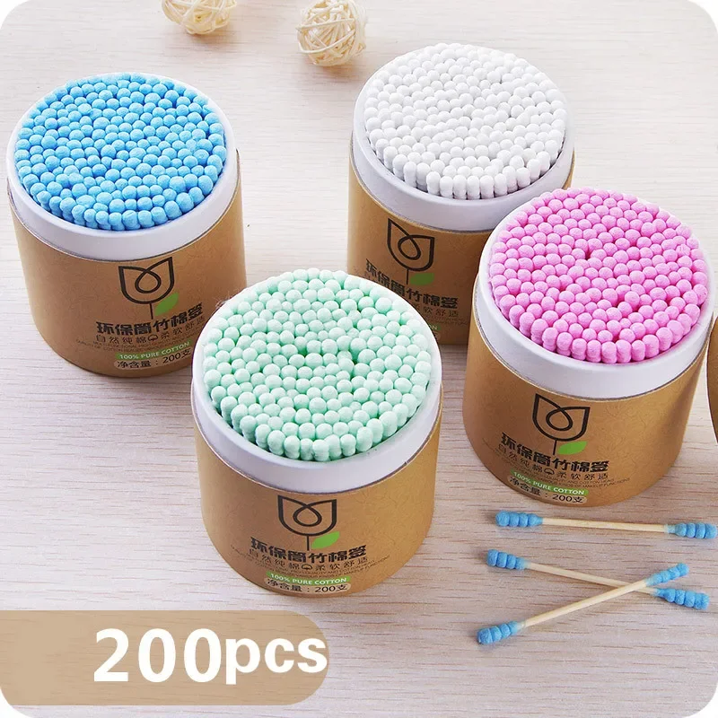 100/200pcs/Box Bamboo Baby Cotton Swab Wood Sticks Soft Cotton Buds Cleaning of Ears Tampons Cotonete Pampons Health Beauty