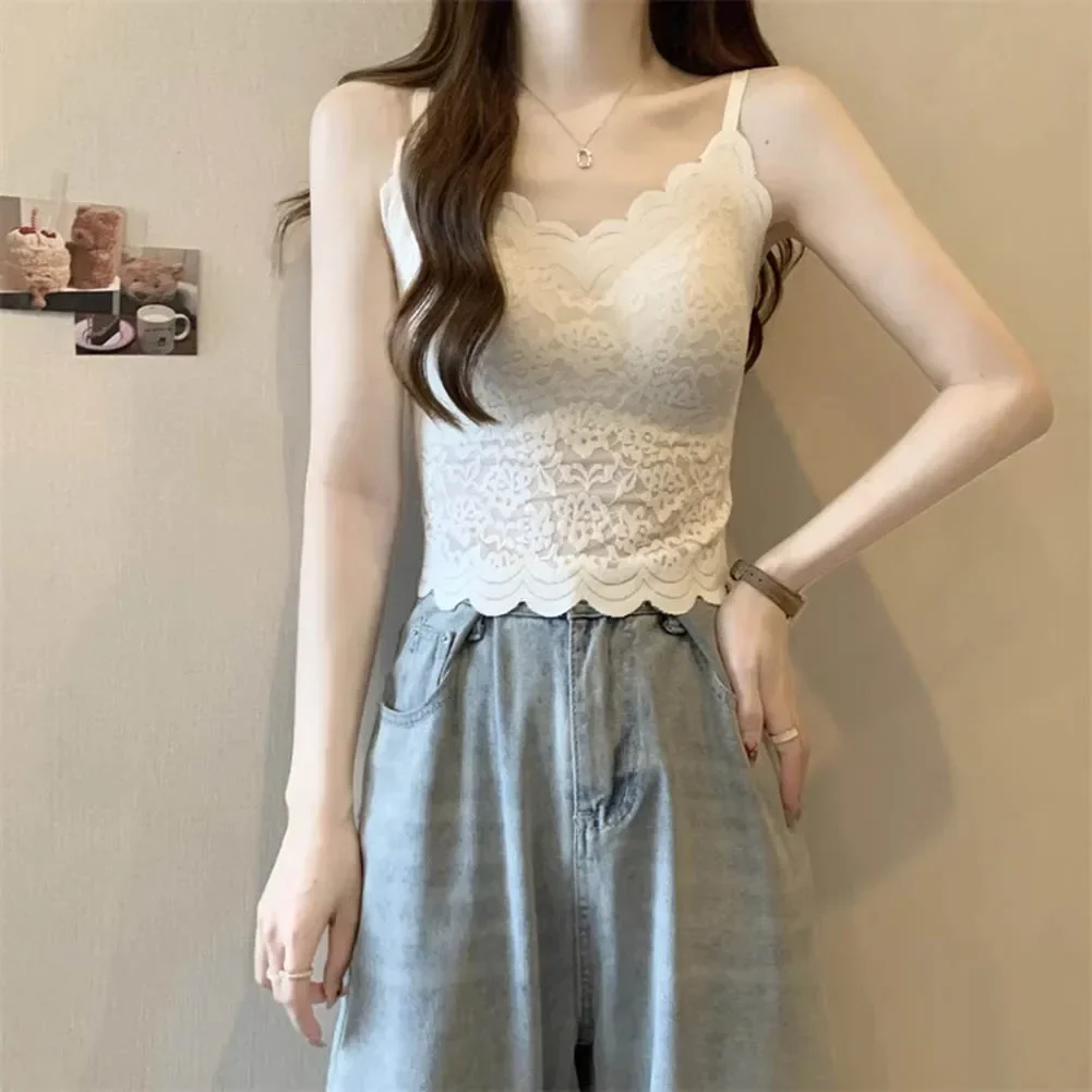 

Sexy Women Strap Lace Bra Soft Lace Vest Simple Elegant Looks Expensive Solid Tanks V Neck Sleeveless Camis Tops Female Clothing