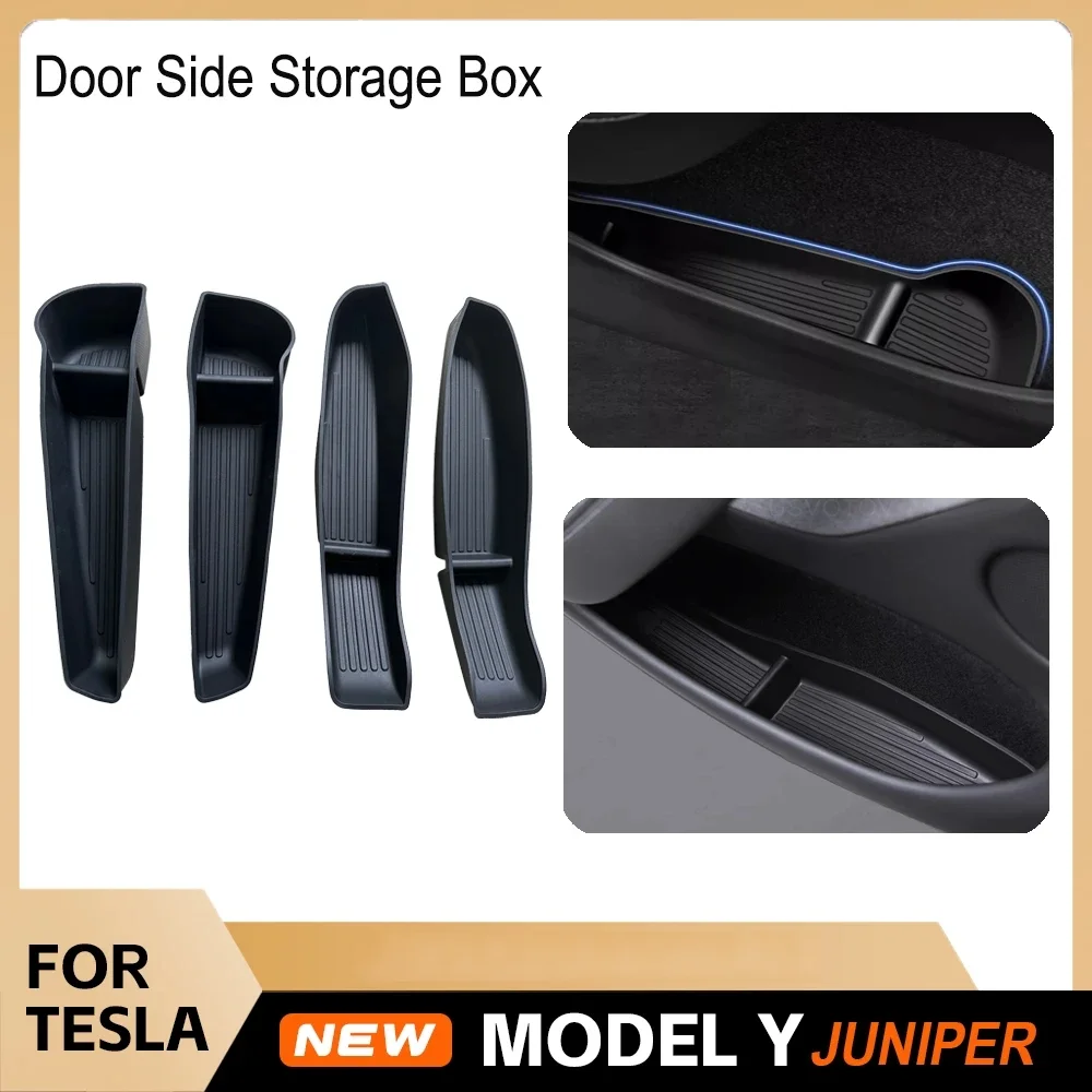 

For New Tesla Model Y 2025 2026 Launch Juniper Car Door Side Storage Box TPE Door Storage Organizer Tray Interior Accessories