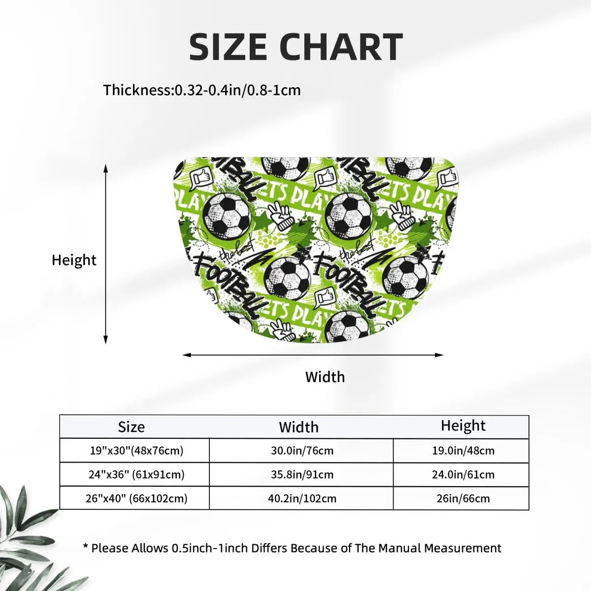 Football Graffiti Pattern Soft Flannel Half Round Doormat Non Slip Bathroom Mat Absorbent Floor Carpet for Living Room