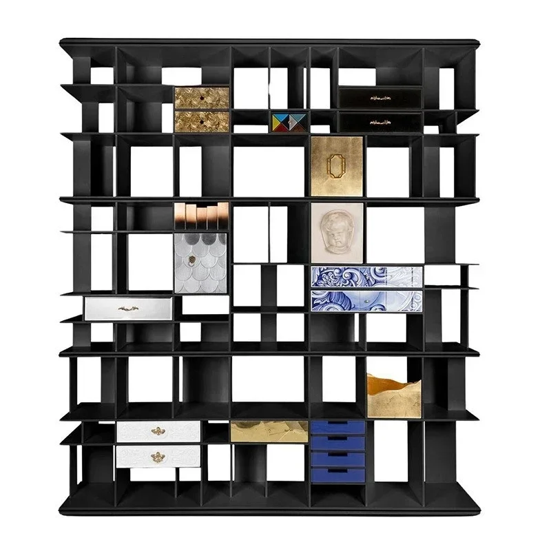 Light luxury high-end bookshelf villa livi ng roo m floor-to-ceiling solid wo od multi-layer storage rac k