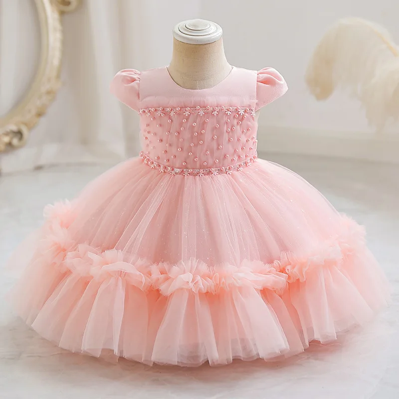 HETISO Baby Girl Dress Pearls Lace 1st Birthday Party Infant Girl Princess Wedding Baptism Ball Gown 6M to 2 3 4 Years