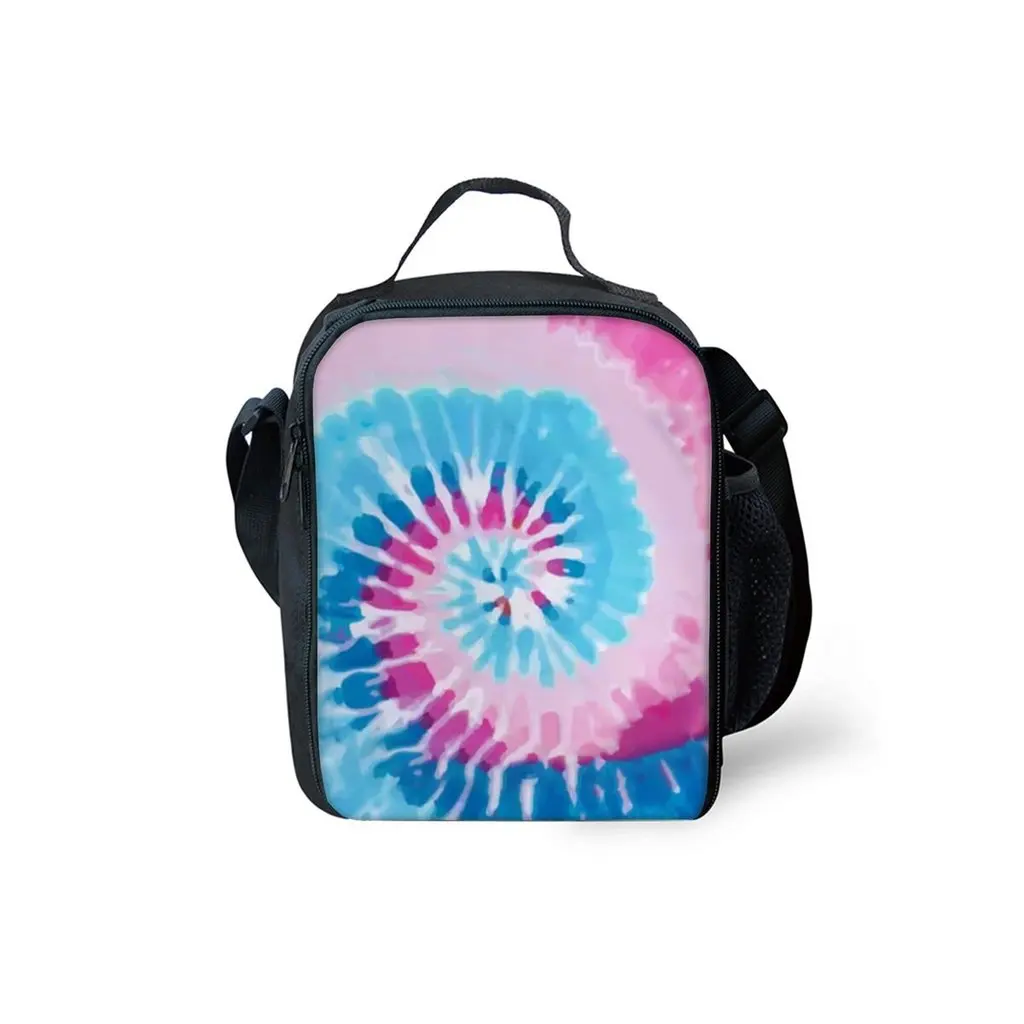 Tie-dye Print Shoulder Strap Insulated Lunch Bags 2D Cartoon Boy/Girls Picnic Food Preservation Lunch Box Bag Thermal