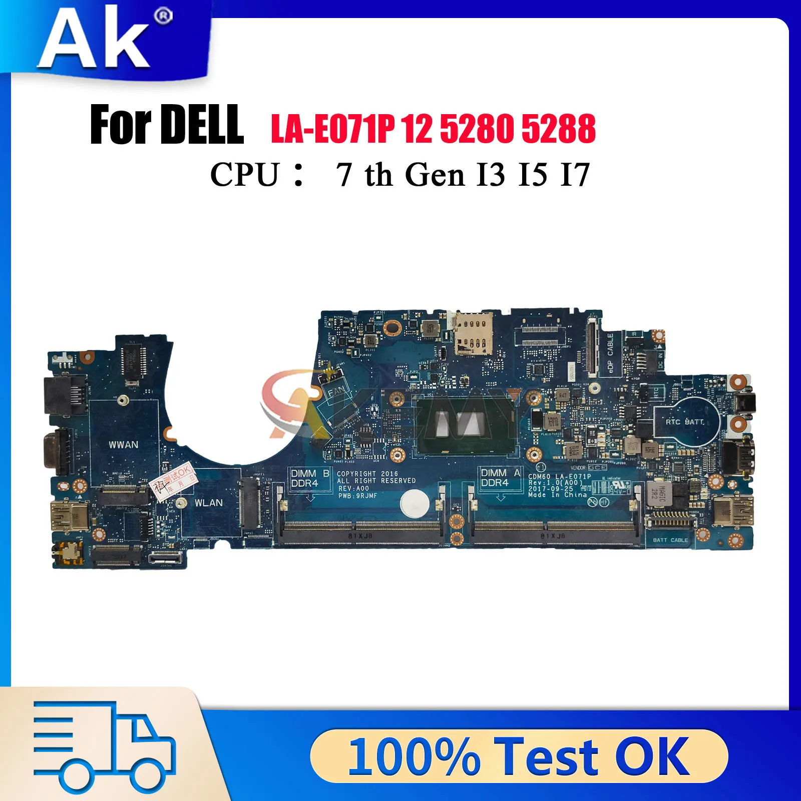 

CDM60 LA-E071P Motherboard For Dell Latitude 5280 5288 with i3 i5 i7 7th Gen CPU CN-04T711 CN-03Y392 MMMK9 100% Fully Tested