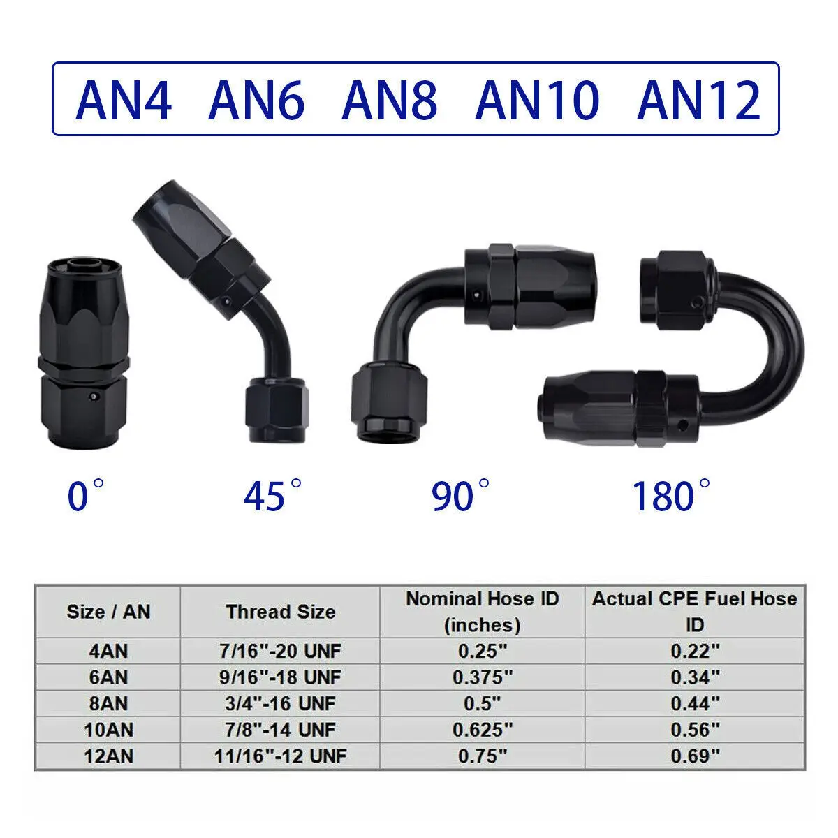 10PCS 10AN/6AN CPE Swivel Fuel Oil Gas Hose End Fitting Adapter Kit 0 45 90 180 Black/Red-Blue