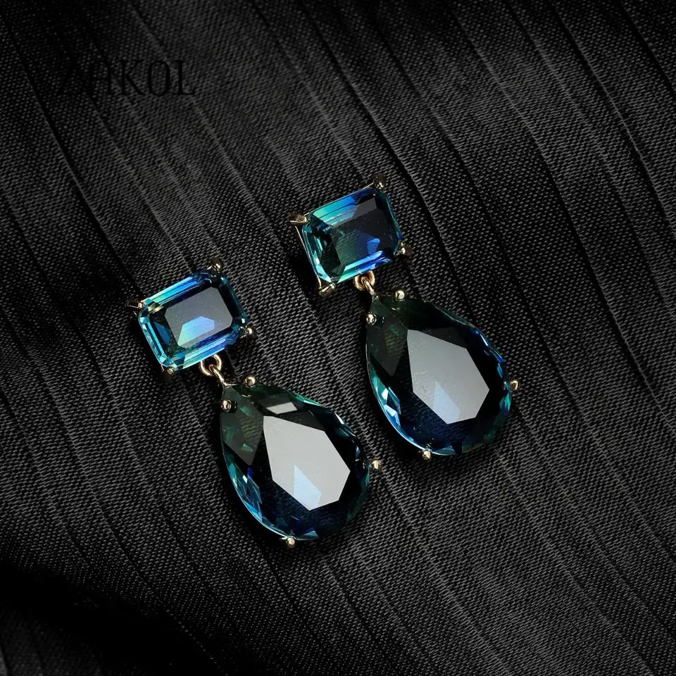 ZAKOL American Fashion Gradient Blue Green Personalized Creative Drop Shaped Earrings Ladies Dinner Party Jewelry