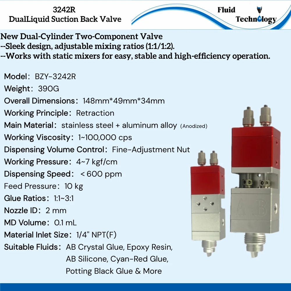 

3242R Новые пневматические компоненты: Возвратно-поступательный одноклапанный дозирующий клапан AB, прецизионный байонетный клапан для двух жидкостей