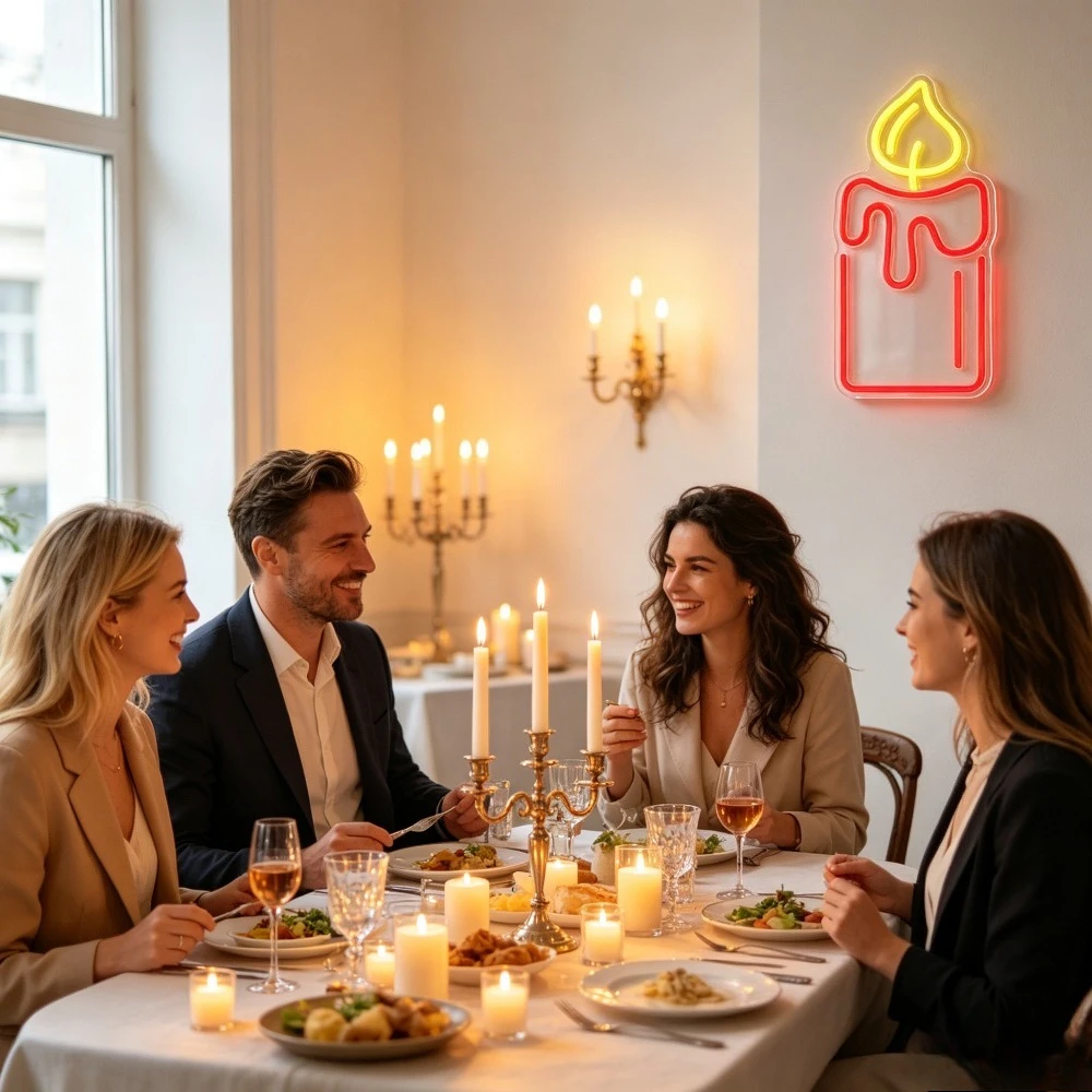 Candle Neon Sign Dimmable LED USB Wall Light for Vintage Home Bedroom Pub Bar B&B Holiday Party Atmosphere Wall Art Decor Gift