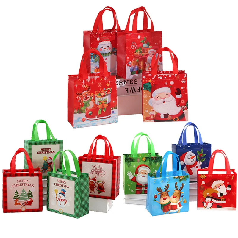 

4pcs Merry Christmas Nonwoven Gift Bags New Year Party Santa Elk Snowman Gift Pouch Reusable Navidad Shopping Bag Decoration