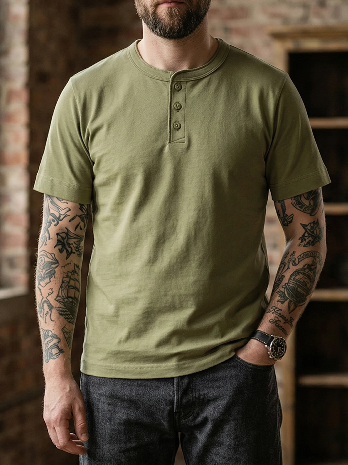 

260G Mens T Shirts Henry Collar Pure Cotton Solid Color Summer Short Sleeve Vintage Shirt for Men Clothing Harajuku Oversized