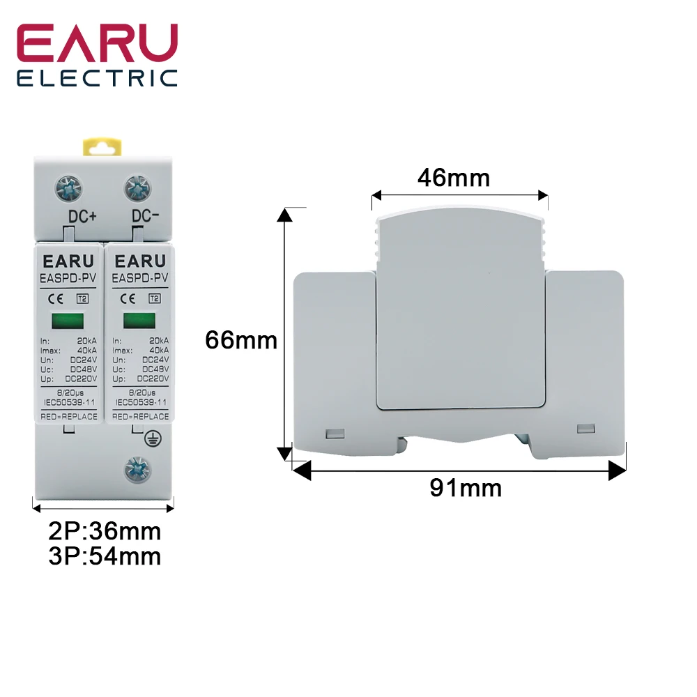 Photovoltaic DC SPD 2P/3P DC12V 24V 48V 10KA~20KA 20KA~40KA 40KA~60KA Surge Protector Protective Device Lightning Protection