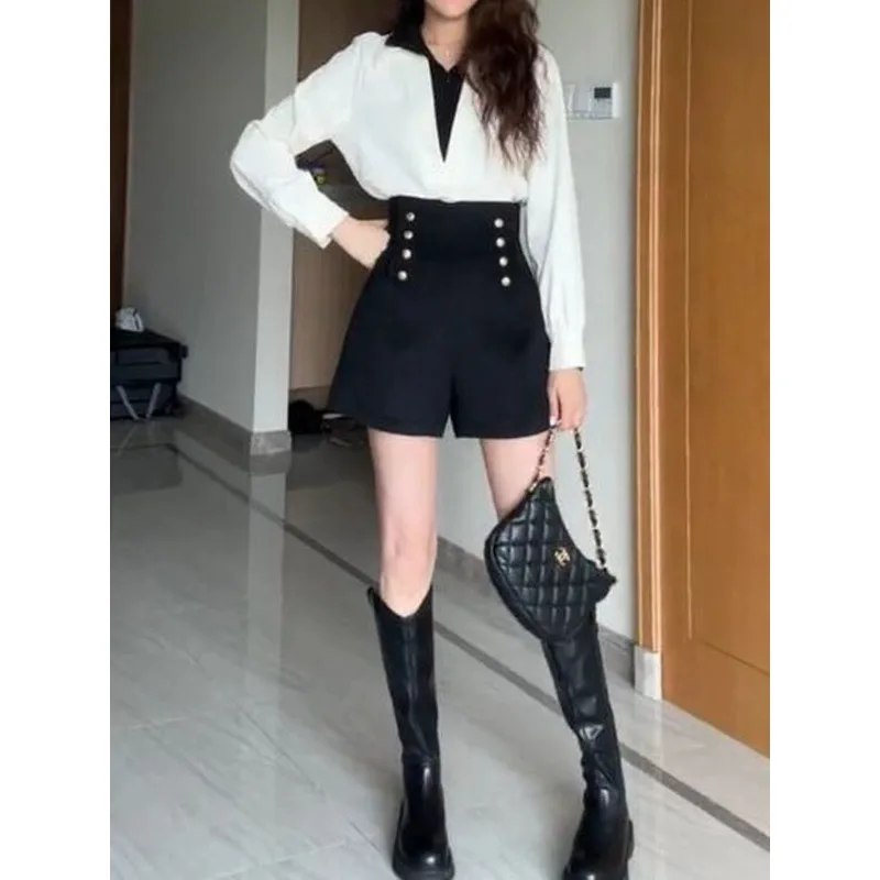 ارتفاع الخصر منقوشة بنطال ذو قصة أرجل واسعة المرأة الخريف الشتاء نمط جديد زر مزدوج المألوف التمهيد قطع بنطلون TT891 #5