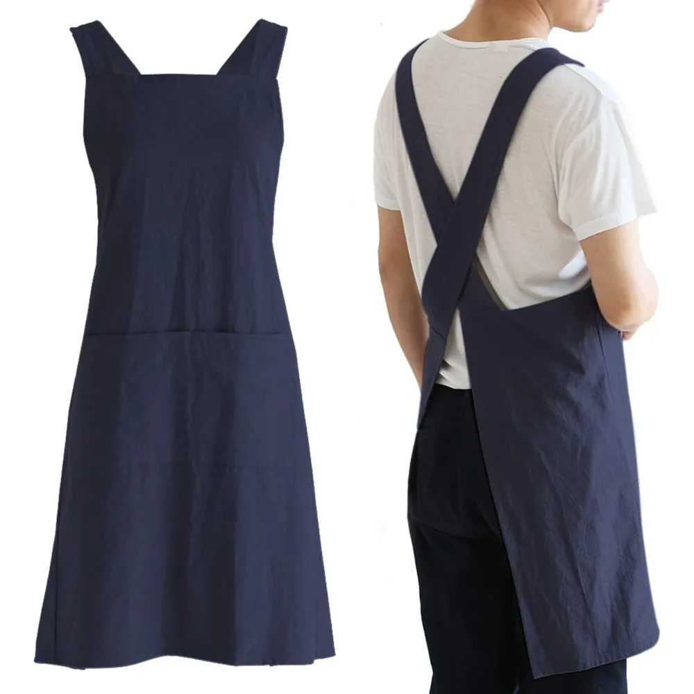 

Linen Cross Back Cooking Aprons for Men with Pockets Cute for Baking Kitchen