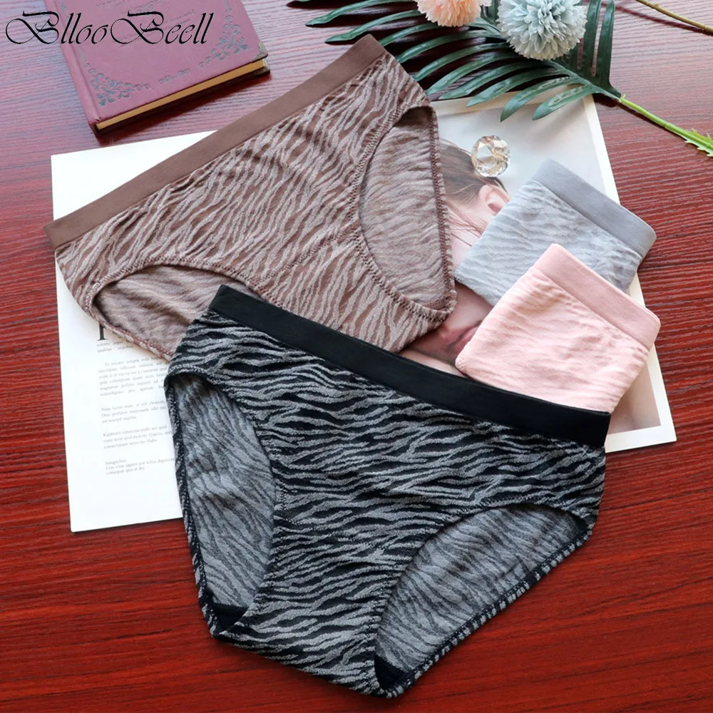 

2pcs Fashion Seamless Women's Underwear Sexy Zebra Print Panties Low Waist Briefs Female High Elasticity Lingerie Cotton Crotch