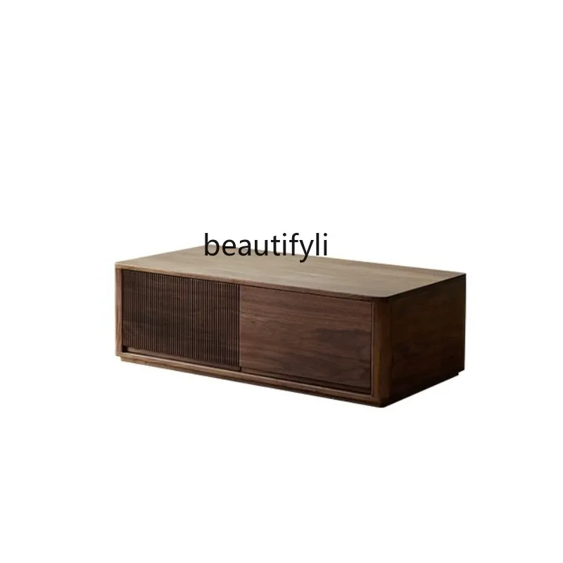 North American black walnut coffee table solid wood double-sided rectangular TV cabinet combination living room low table