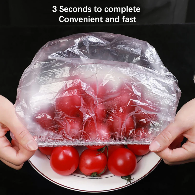 50/100pcs Disposable Fruits Elastic Cover Food Fresh-keeping Wrap Bags Plastic Bag Kitchen Fridge Storage Organizer Cling Film