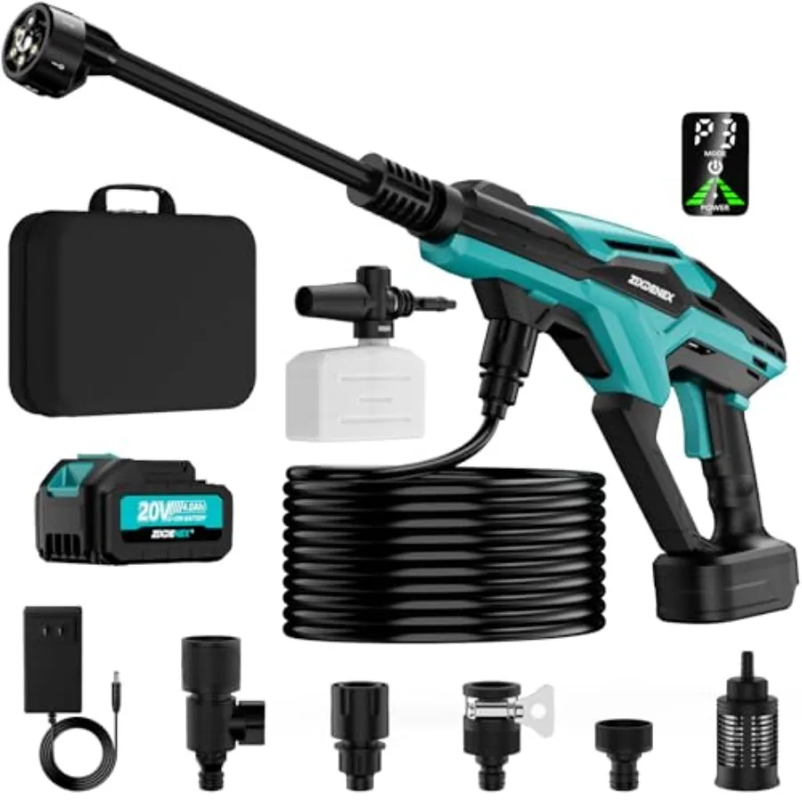 

Cordless Portable Cleaning Tool 800PSI Brushless Cleaning Tool with 18V 4.0Ah Battery 17FT High Elastic Hose 6-in-1 Nozzle and