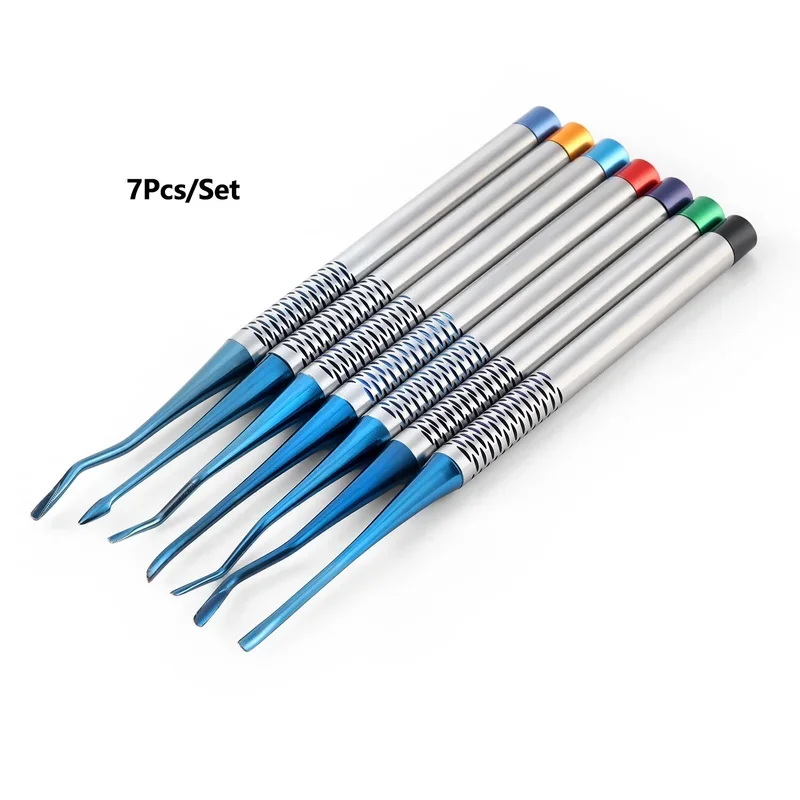 7PCS/SET Stainless Steel Dental Extraction Tools Kit: Root Elevator, Periotome (PDL Luxating), Implant Instrument Set